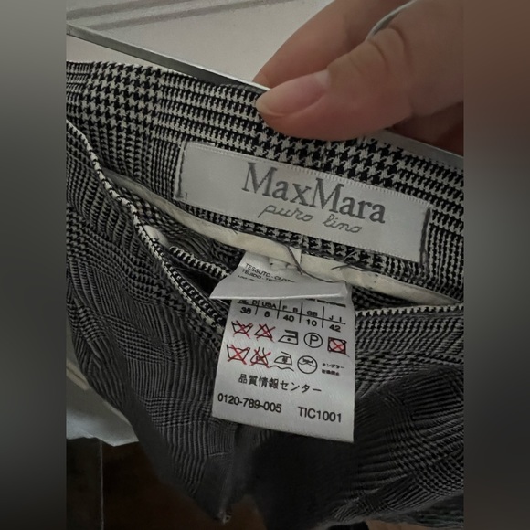 MaxMara straight leg trousers in linen in black and white plaid - Picture 6 of 9